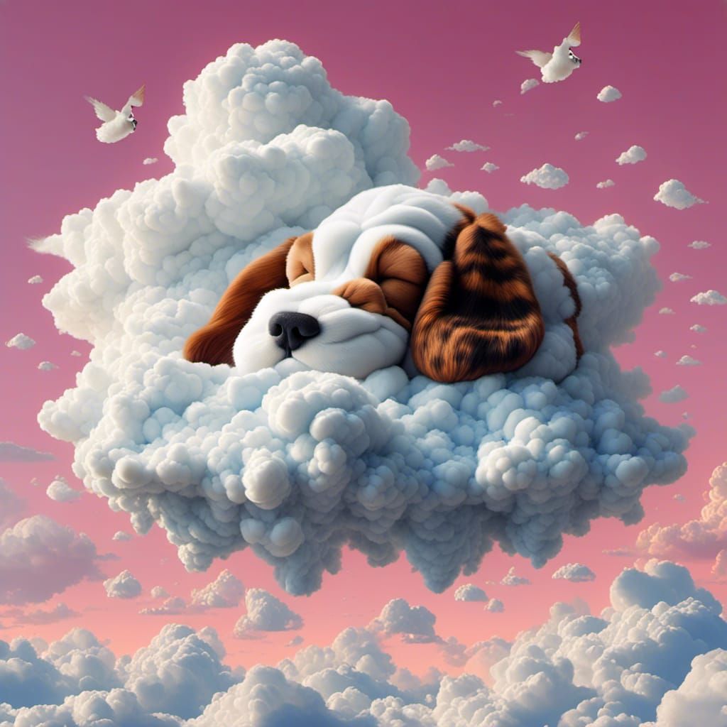 Cloud Basset Hound Sleeping in the Sky