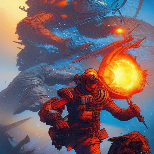 Sci-Fi Fire and Ice Comic Book Art