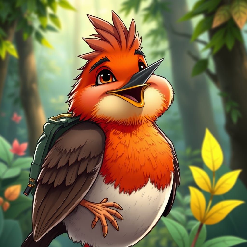 Joyful Robin Portrait in Disney Pixar Style