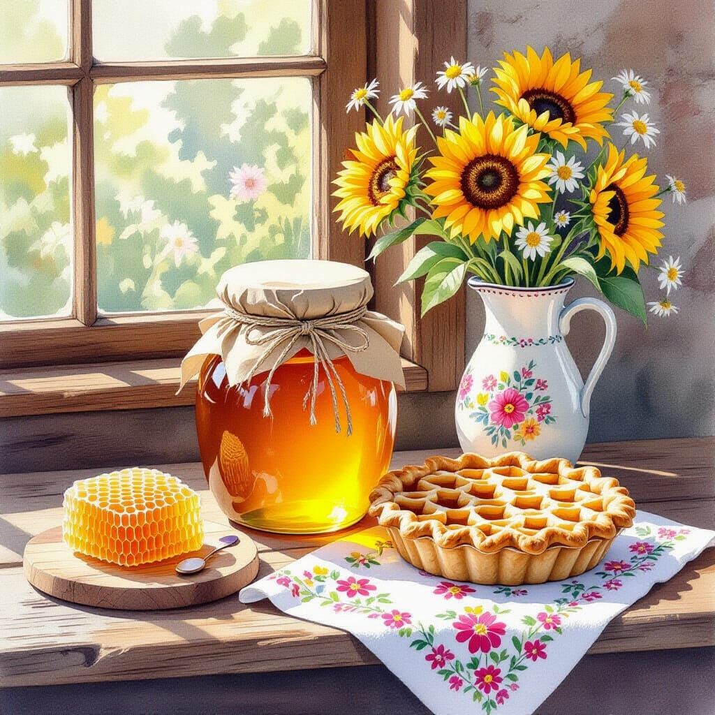 Honey Feast Still Life in Watercolor Illustration Style