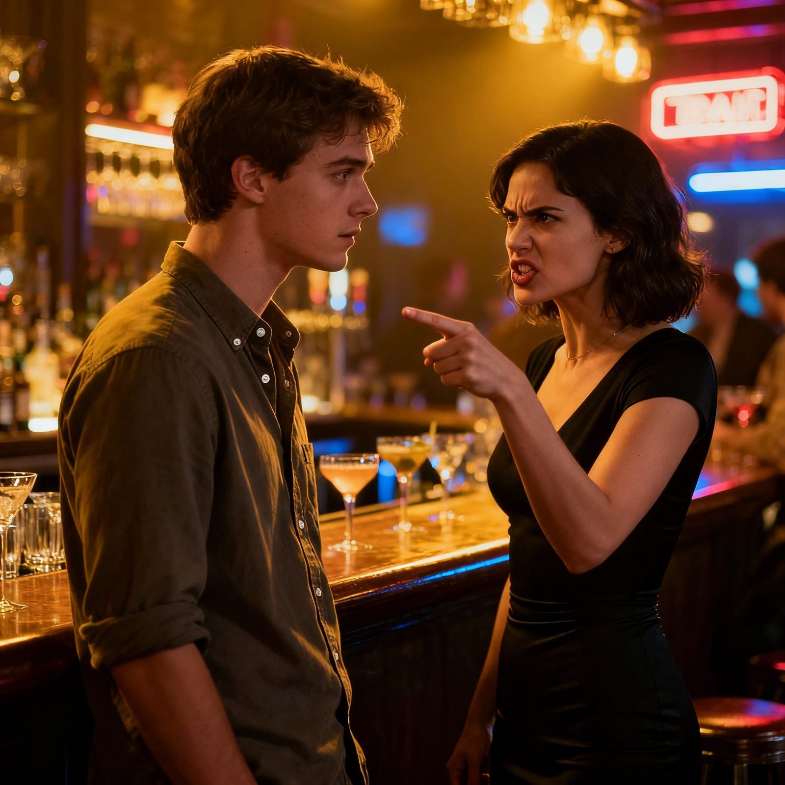 Man Gazes Soulfully at Woman in Cocktail Bar