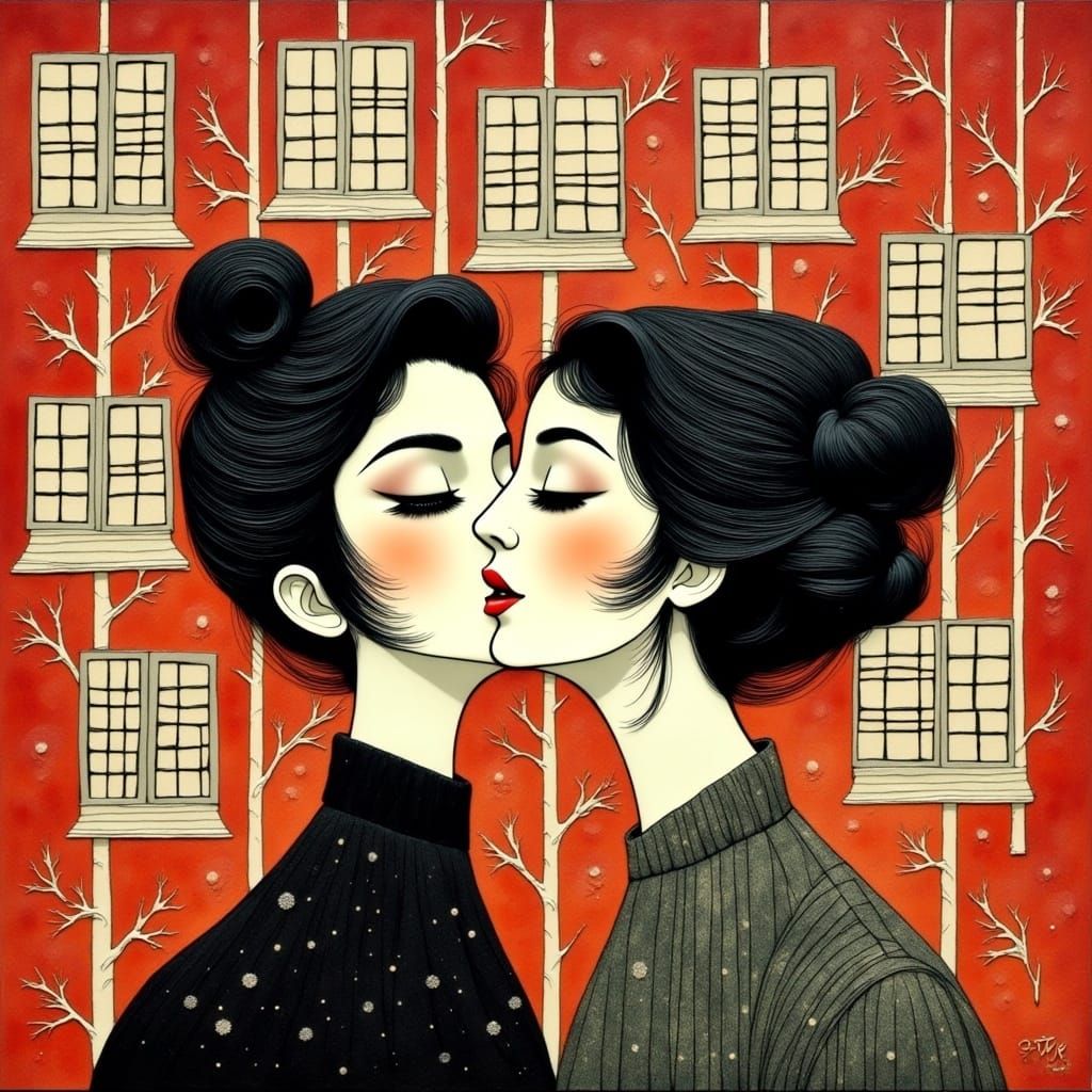 Grace Kelly Kiss: Japanese Woodblock Style Ukiyo-e