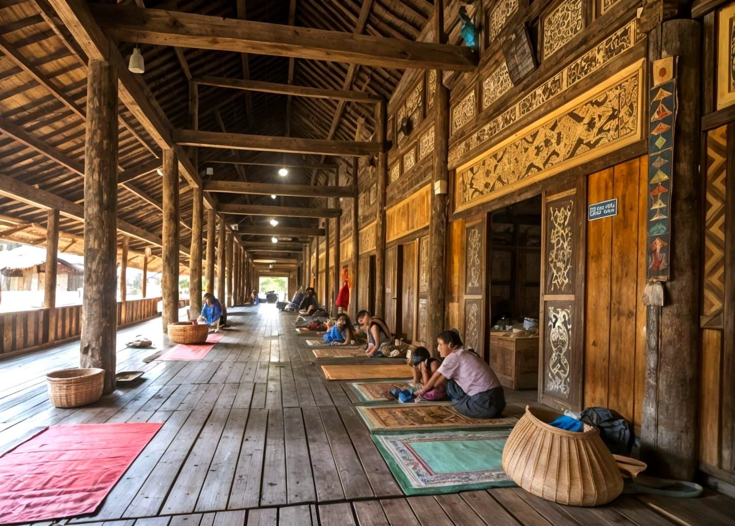 The interior of a Sarawak longhouse in Borneo
