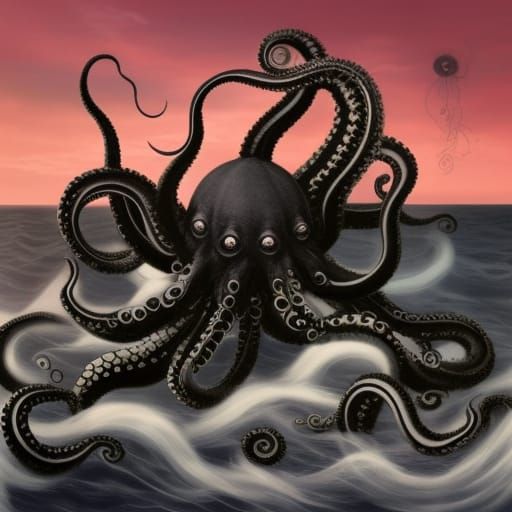 Kraken Attack on Pirate Ship Etching