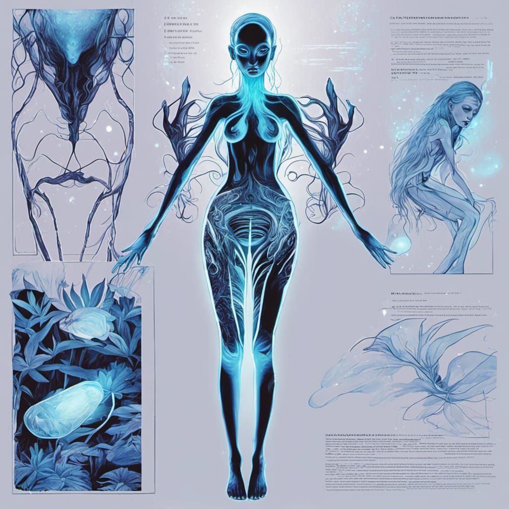 Exotic Bioluminescent Woman in a Jungle River