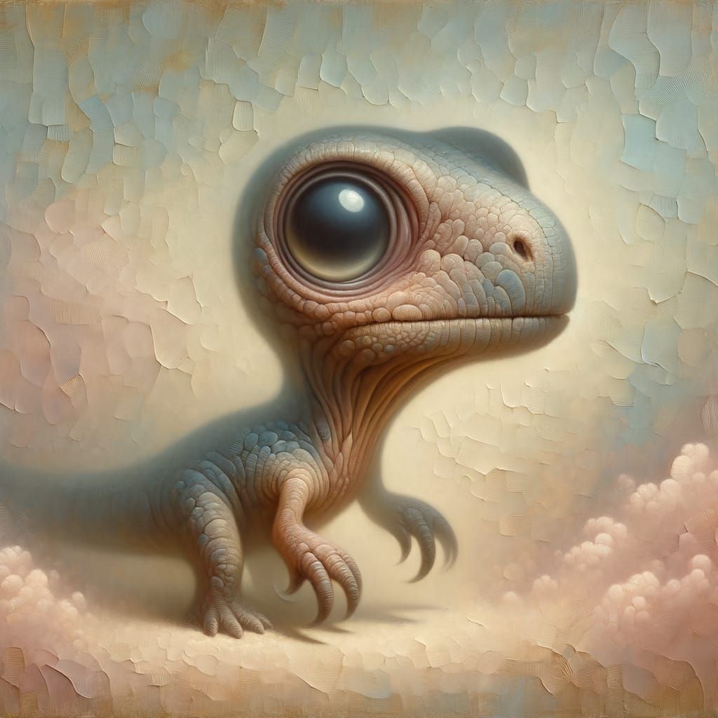 Dreamlike Dinosaur in Eerie Whimsy, Cyberpunk Aesthetic
