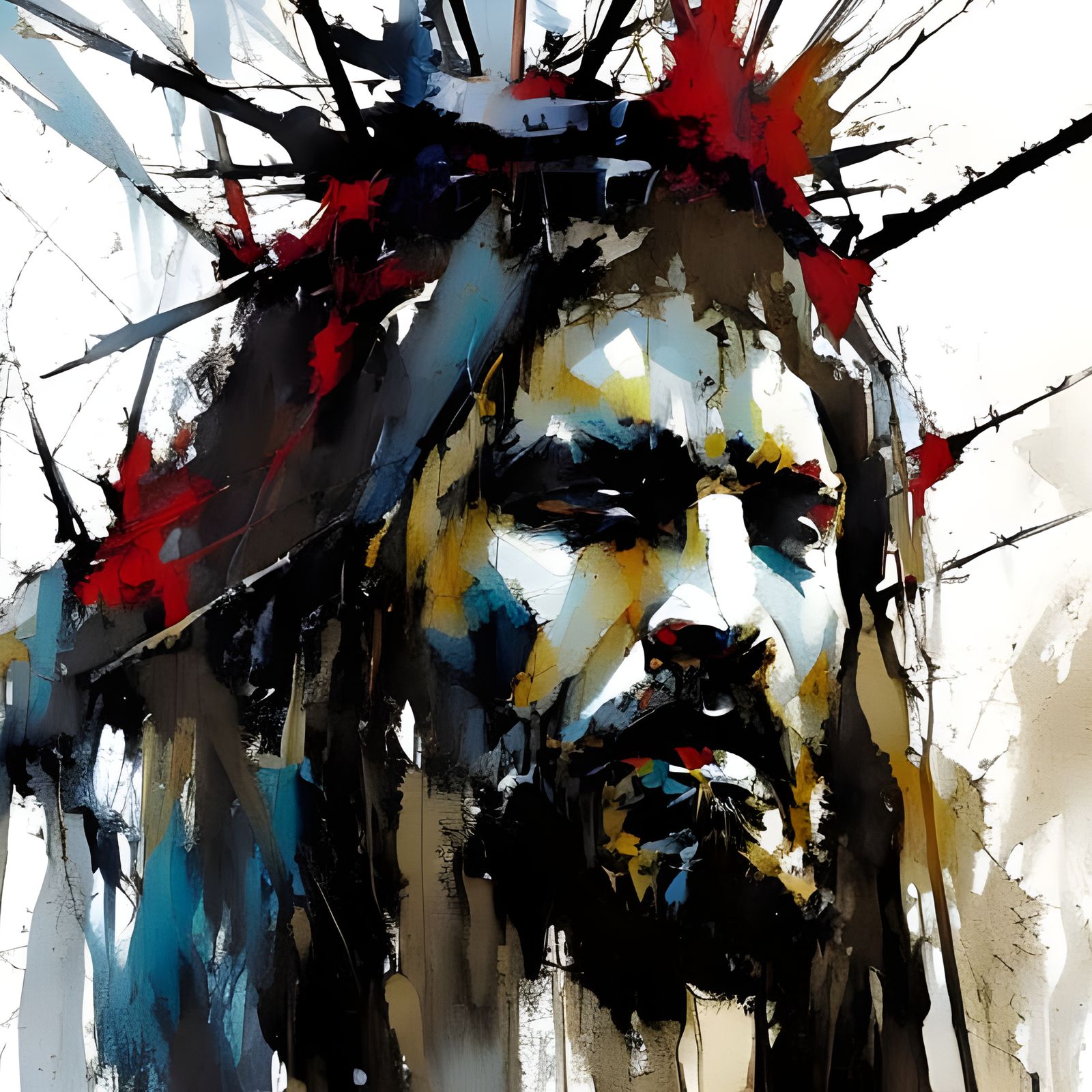 Jesus in Crown of Thorns: Colorful Ink Splash Art
