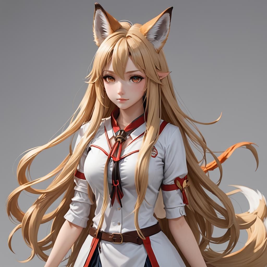 Anime Girl with Fox Features in 3D Style
