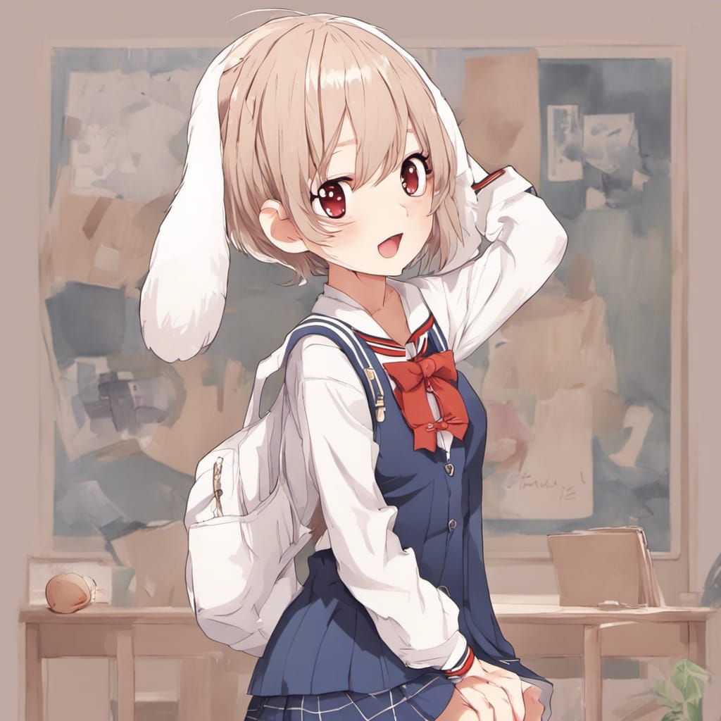 Anime Rabbit Schoolgirl in Manga Style