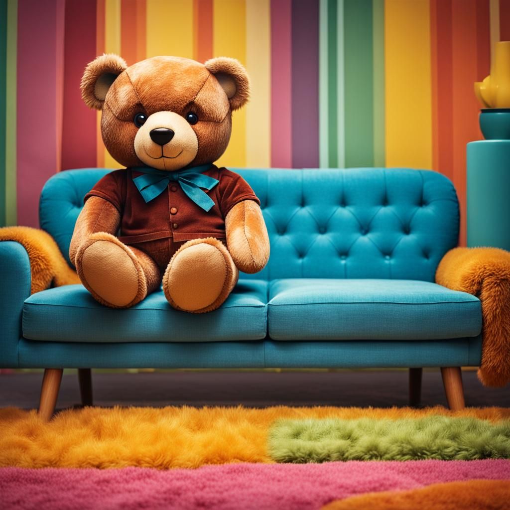 Vintage Plush Teddy Bear in Groovy Lounge