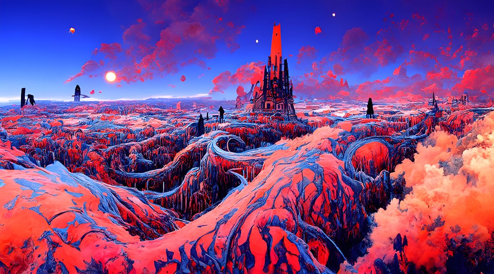 Dreamy Landscape Painting in Neo-Noir Style