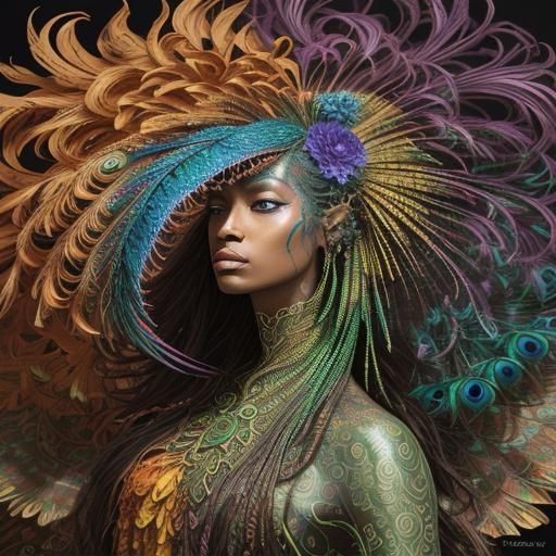 Dragon Peacock Woman in Abstract Expressionist Style