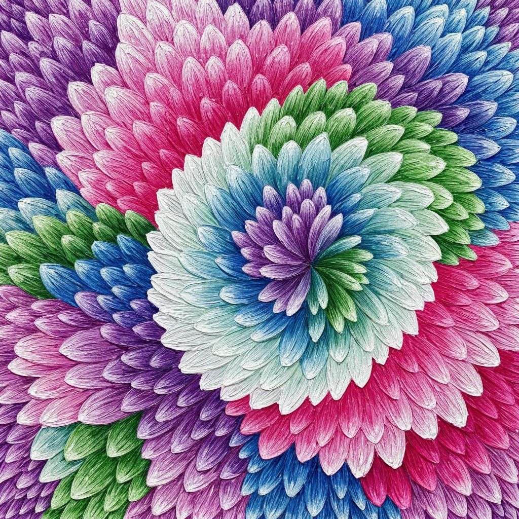 Abstract Mosaic of Swirling Petal Shapes in Impasto Style