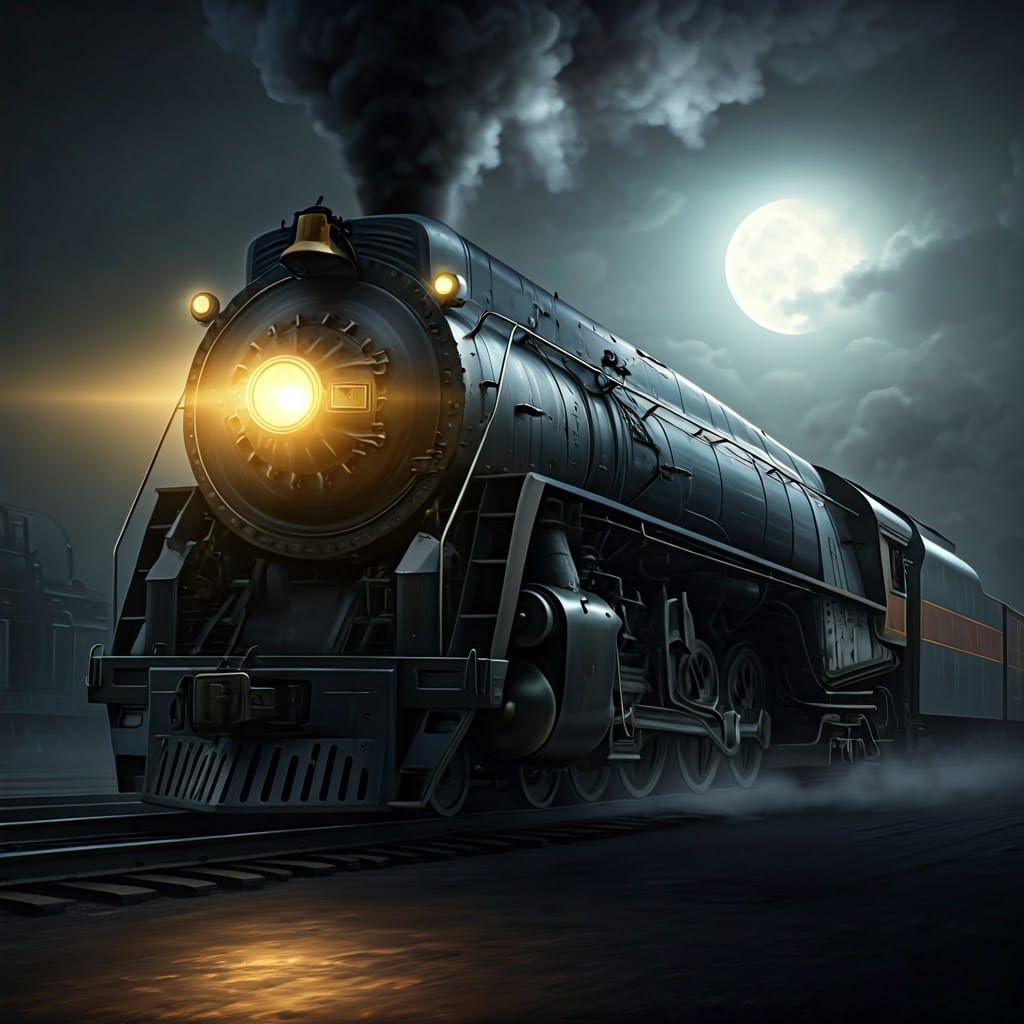 Industrial Futurist Steam Locomotive in Motion