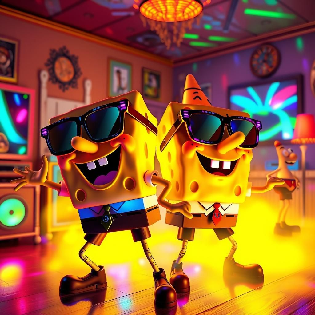 Spongebob and Patrick Rave in Iridescent Glow