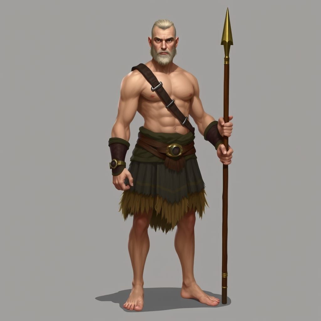 Warrior in Woolen Kilt, Bronze Axe, and Spear