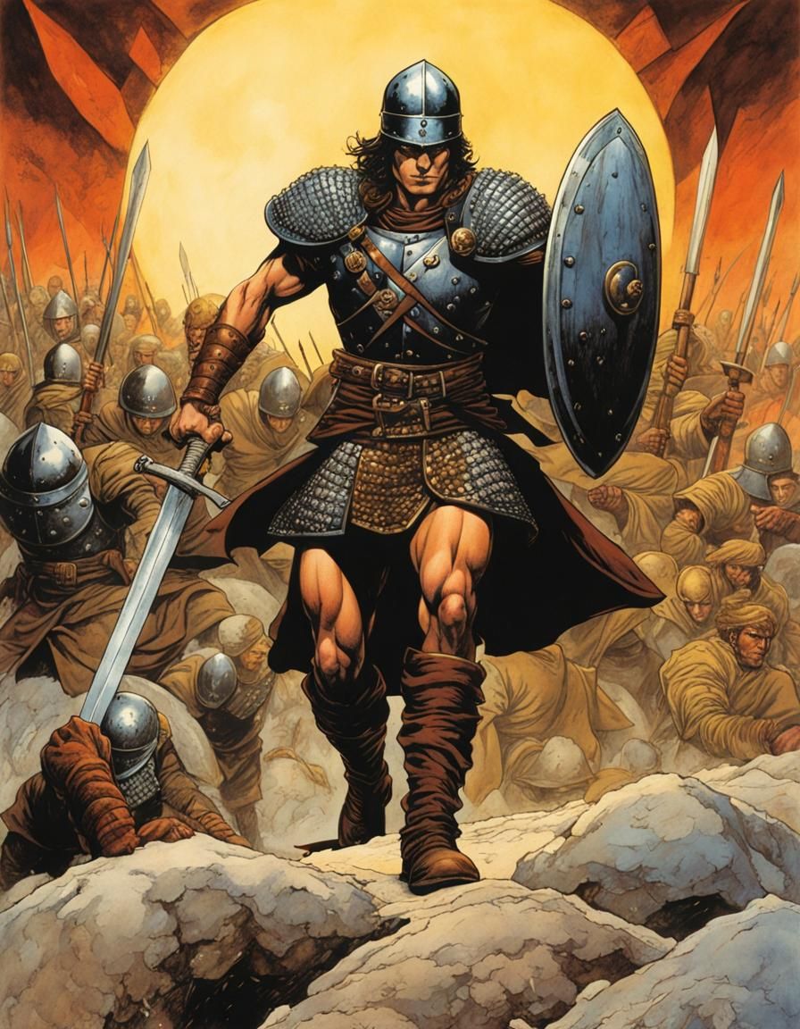 Shielded Warrior in Dark Fantasy Battle