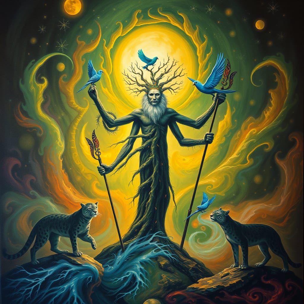 Surreal Shaman in Dreamlike Vortex of Colors