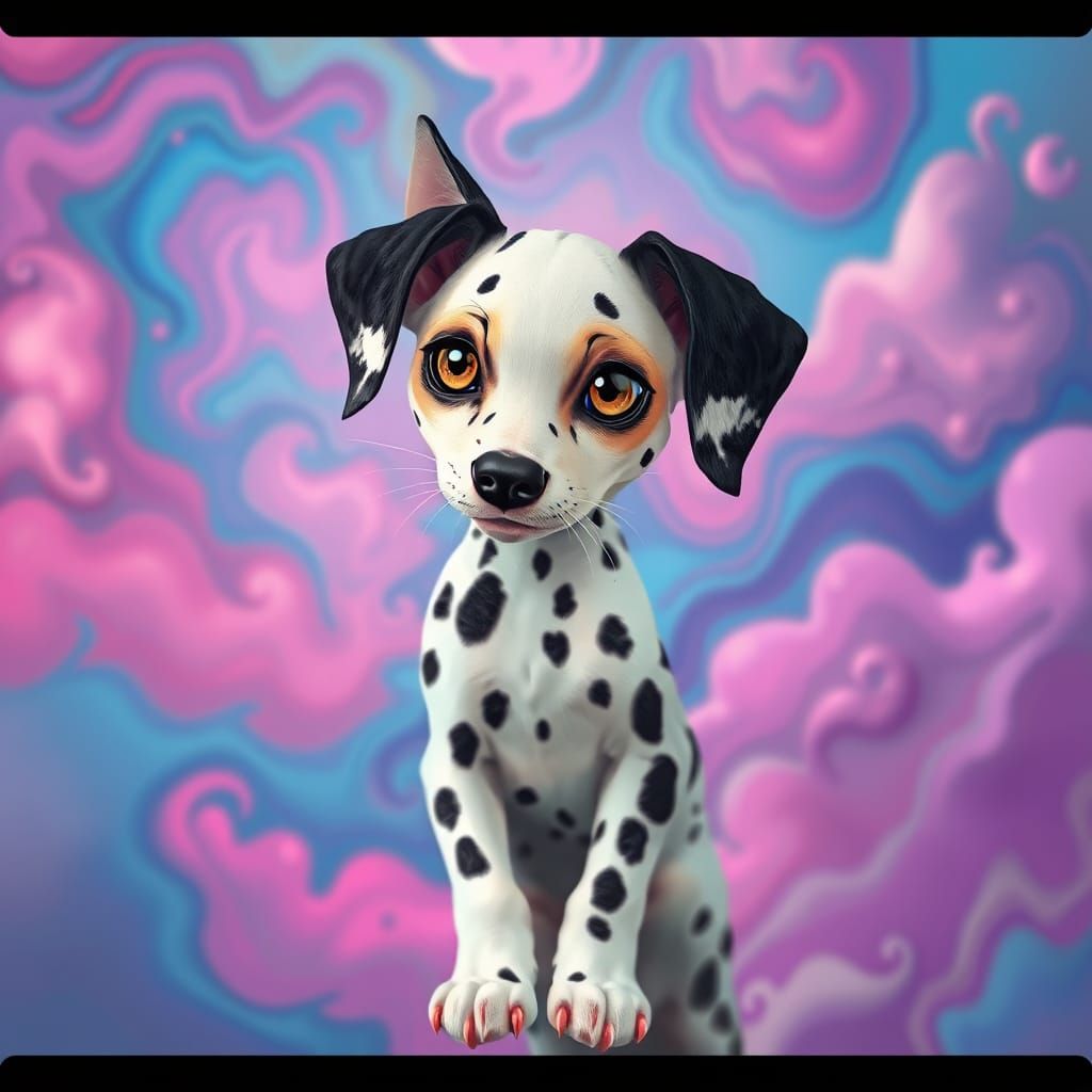 mutation
d'un chat Siamois avec un chien Dalmatien SUR UN FOND IREEL,