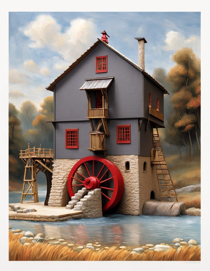Miniature model of a grist mill