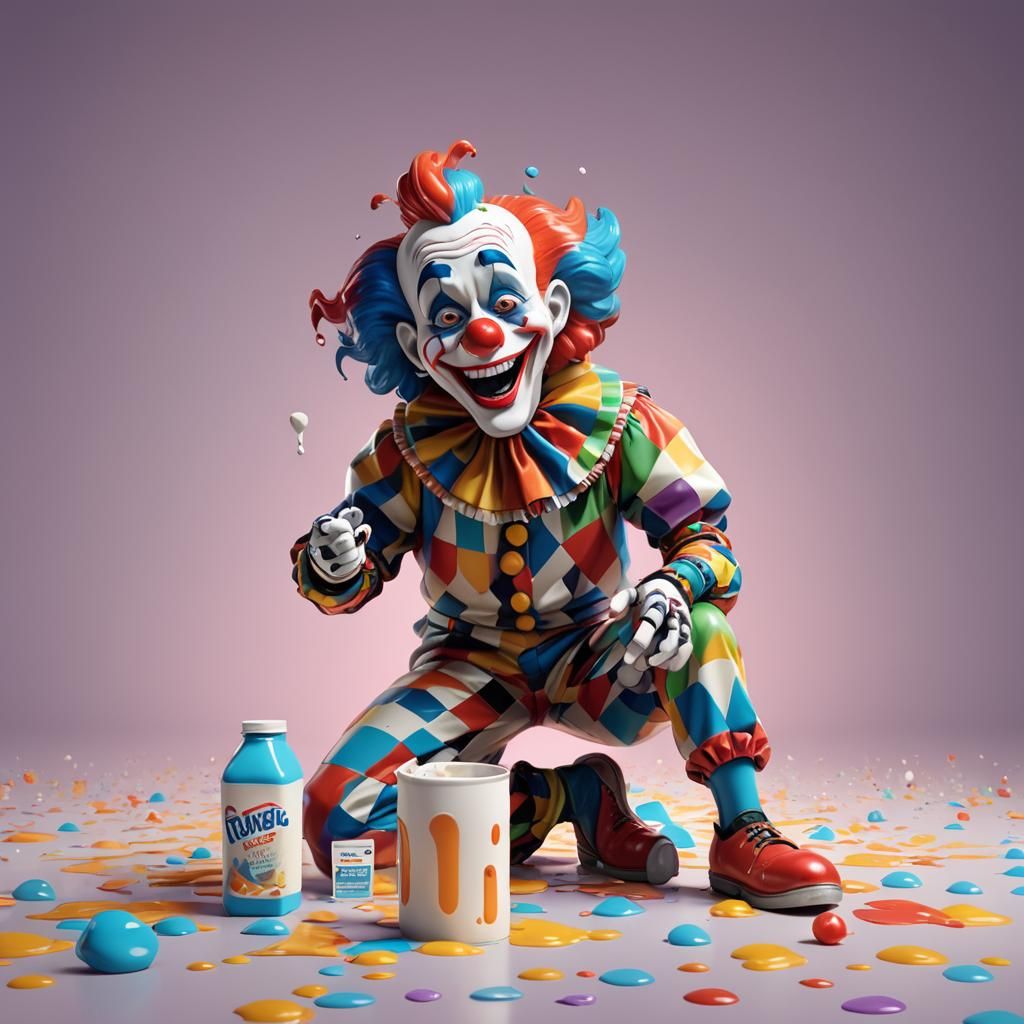 Harlequin Clown Crying Over Spilled Milk: 3D Art