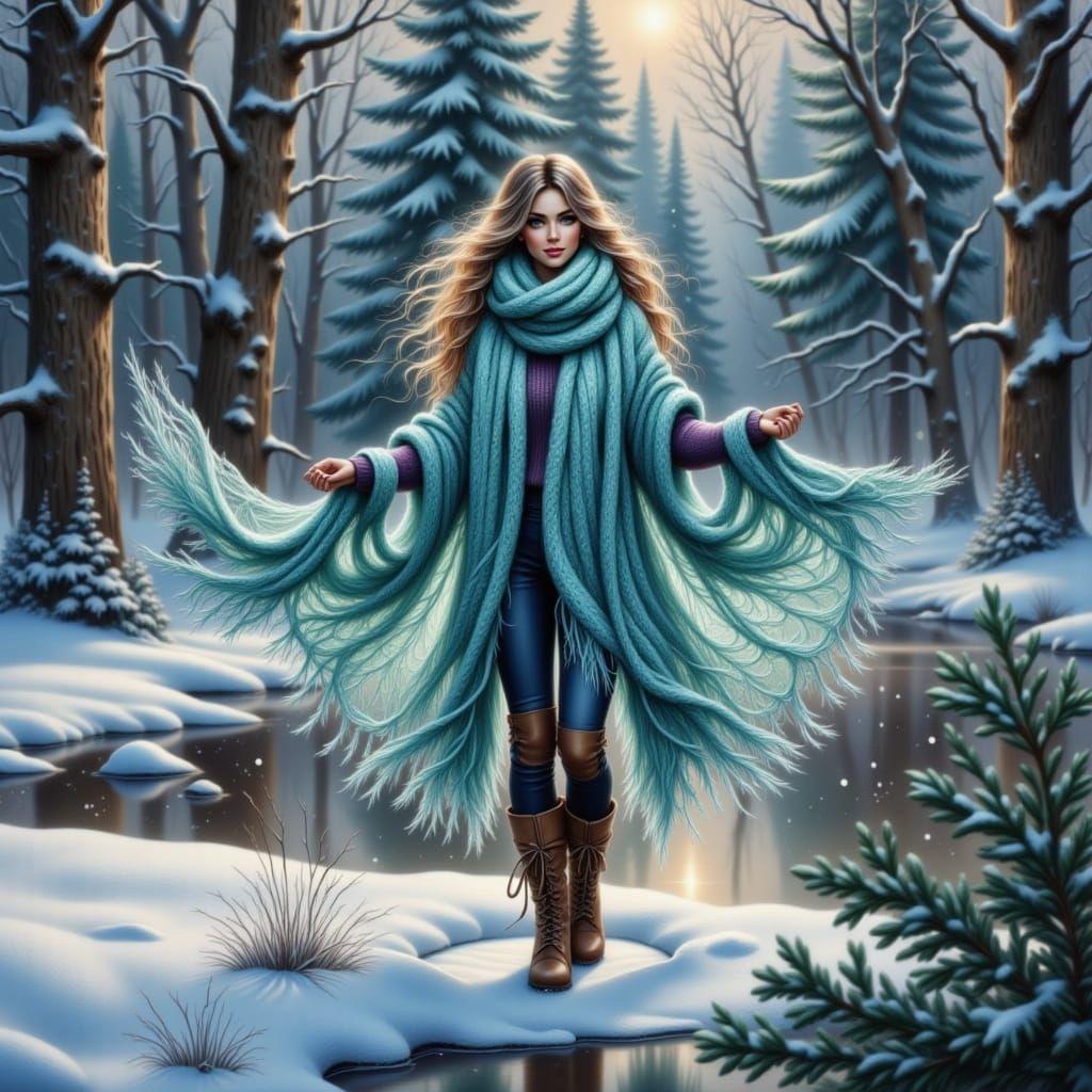 Enchanting Winter Forest: Woman in Knitwear