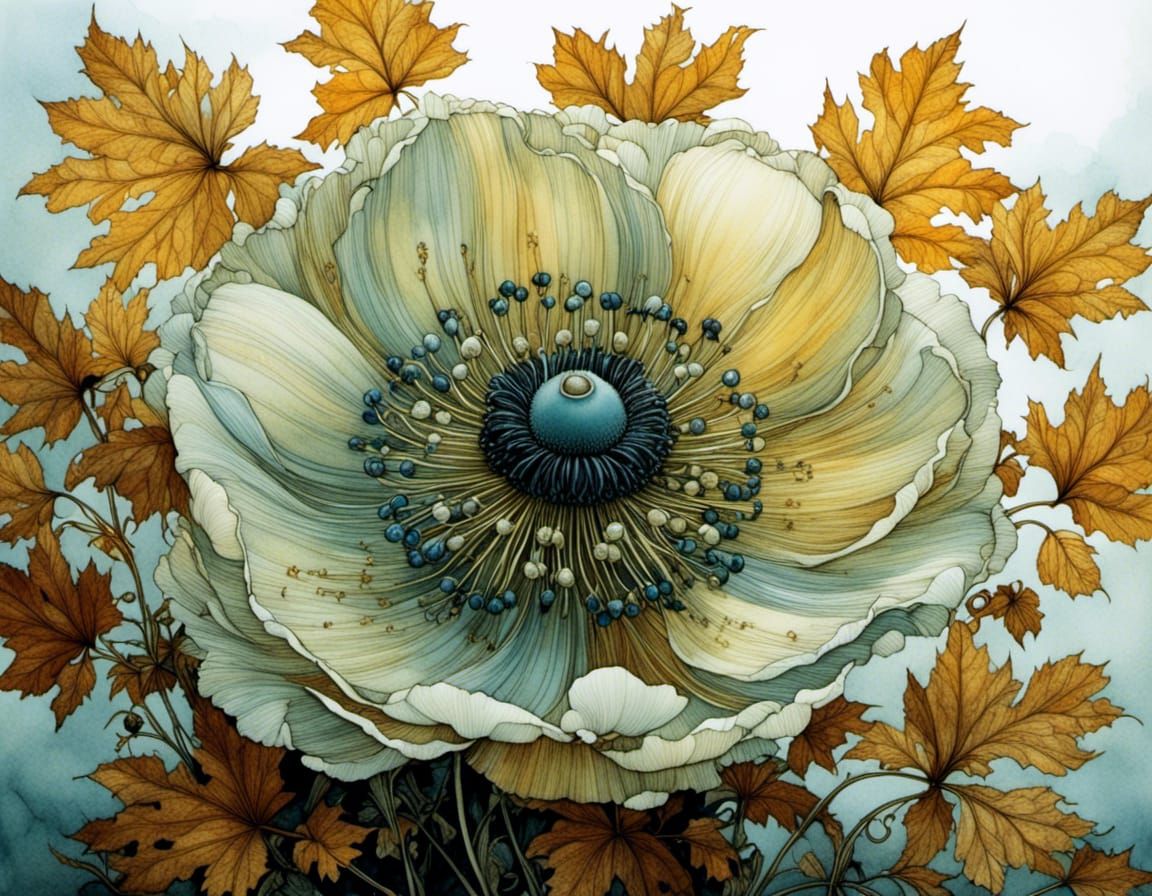 Delicate Autumn Anemone Blossom Illustration