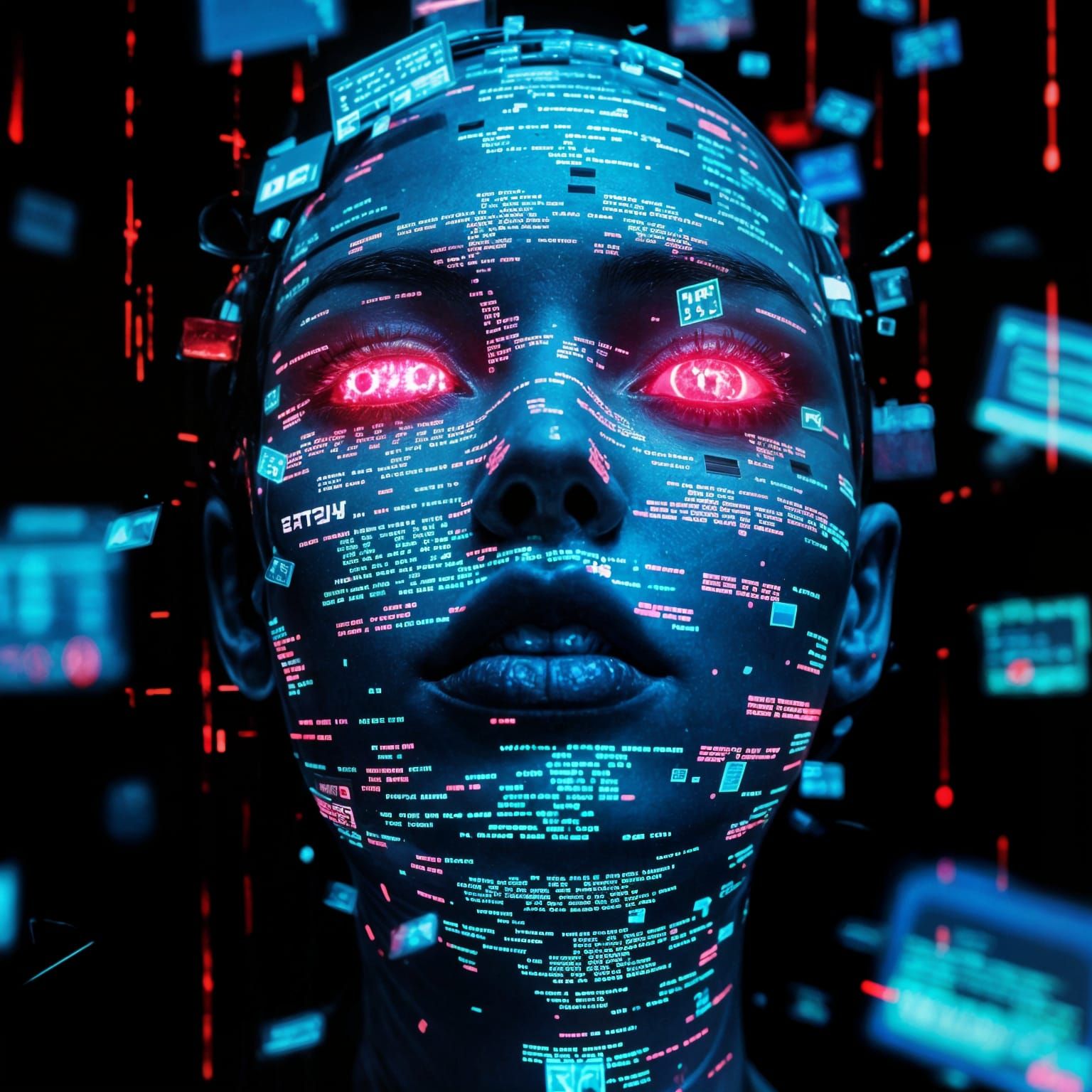 Corrupted Digital Avatar in Cyberpunk Style