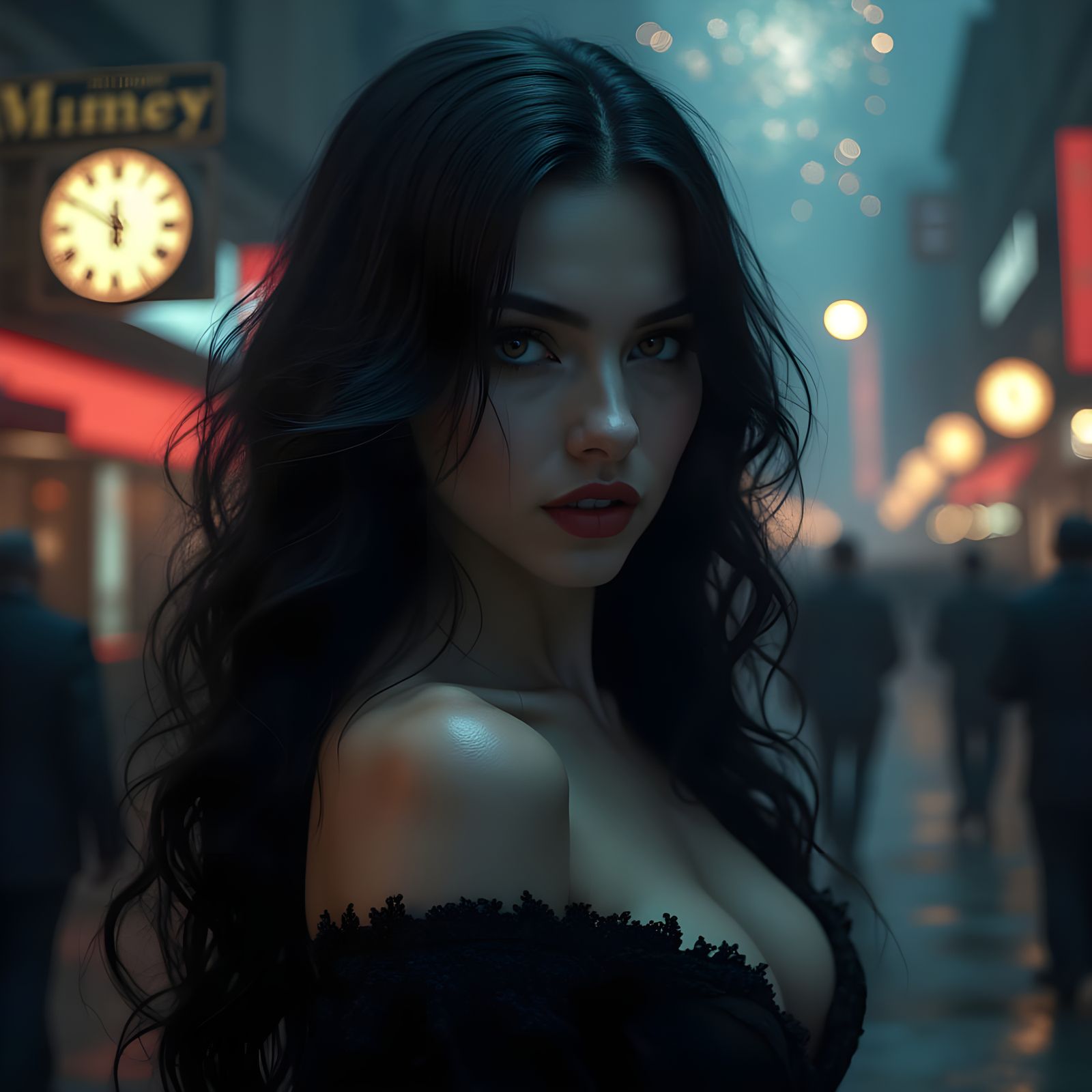 Surreal City Vampire Portrait in Noir Style