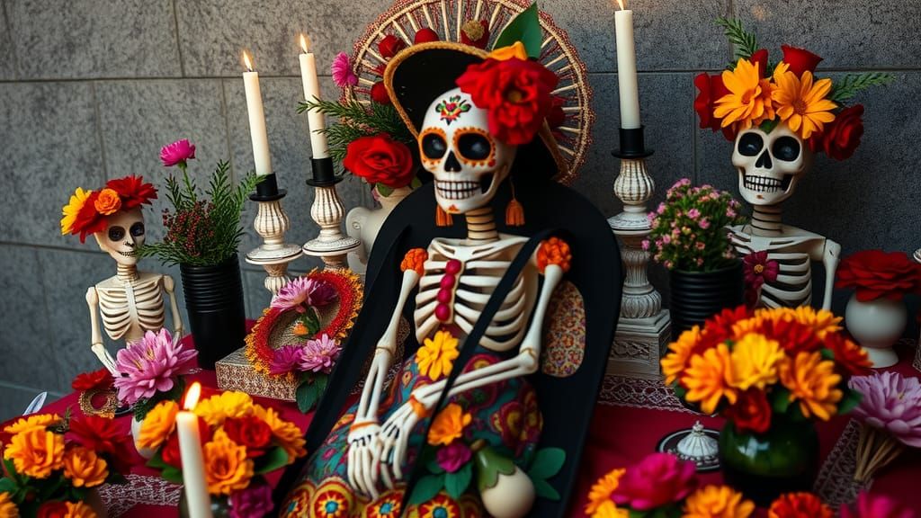 Day of the Dead: Calaveras and Marigold Flowers