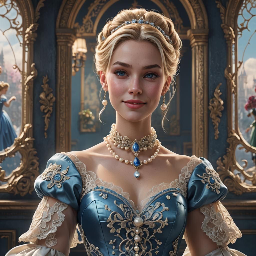 Blonde Woman in Blue Gown: Detailed Fantasy Art
