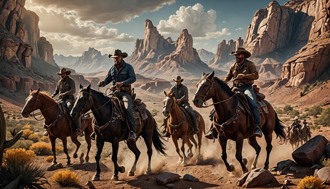 Cowboys Riding Tremors Worm: Fantasy Concept Art