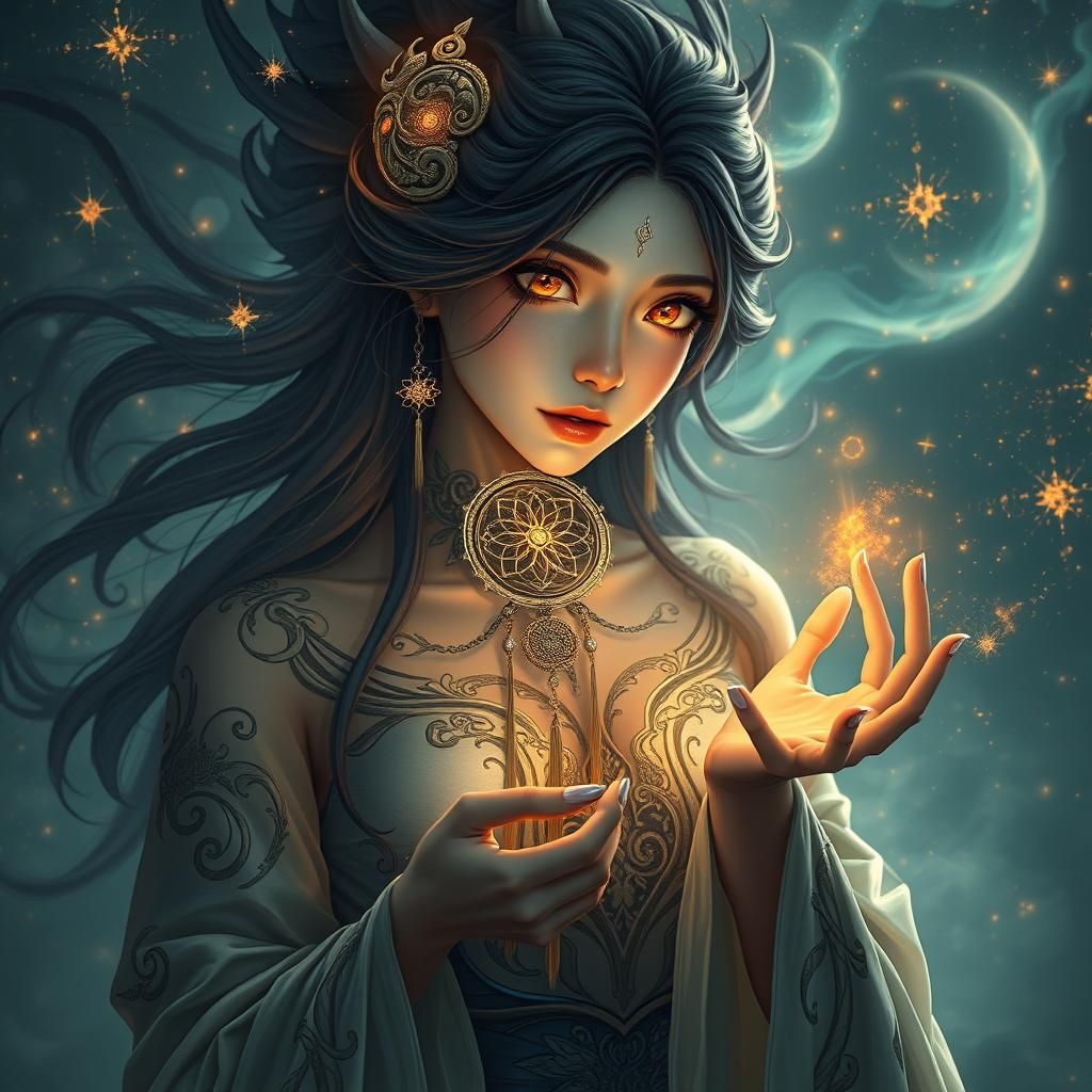 Mystical Dreamwalker Woman in Surreal Sci-Fi Style