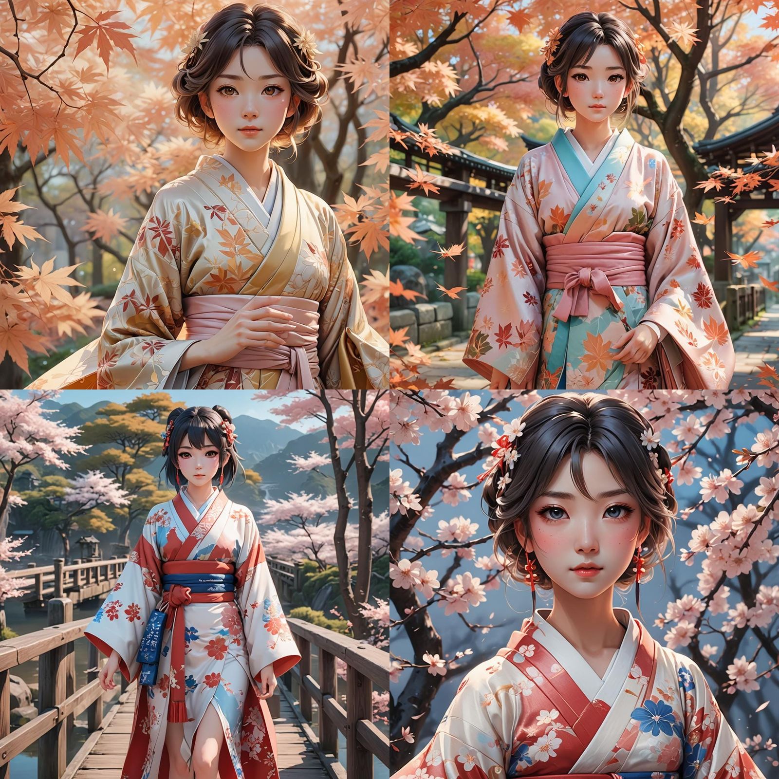 Beautiful Woman in Kimono: Anime-Inspired 3D Art