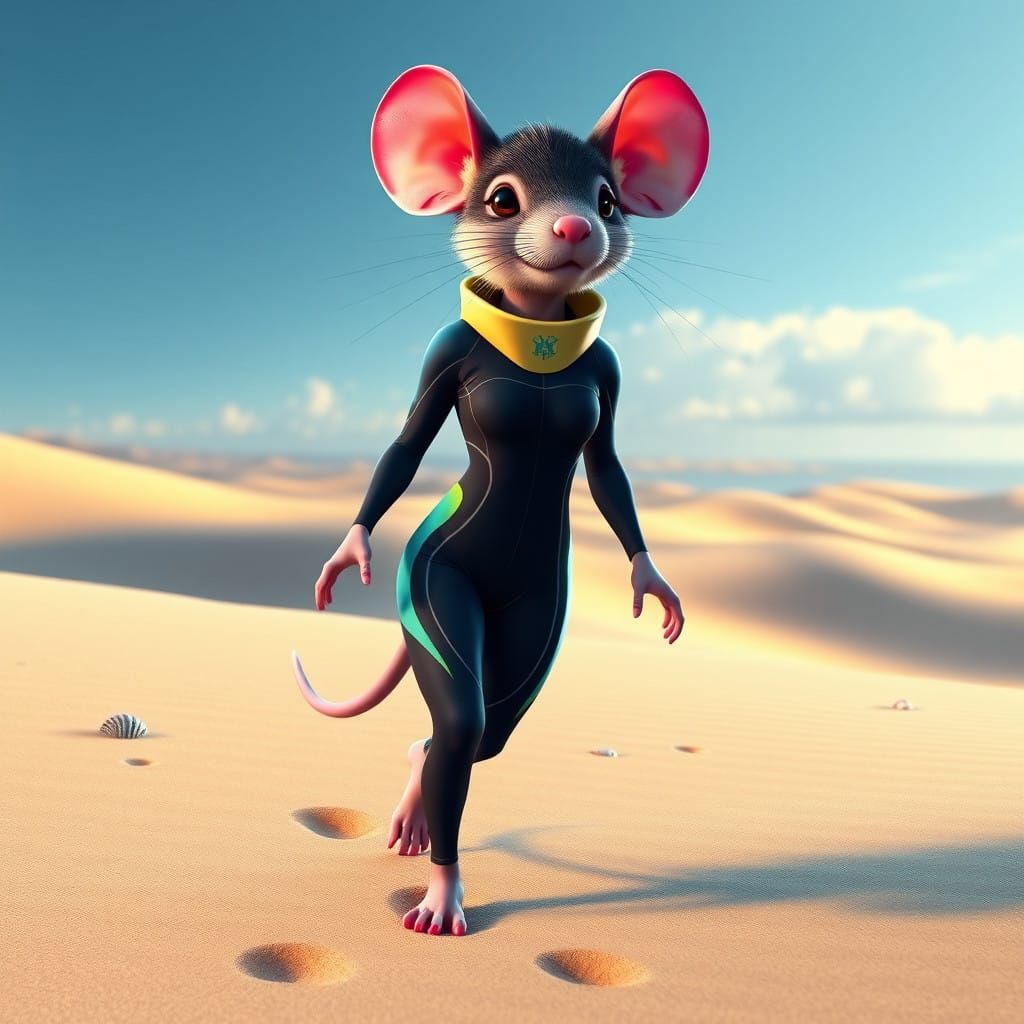 Determined Mouse Surfer on Sunny Beach