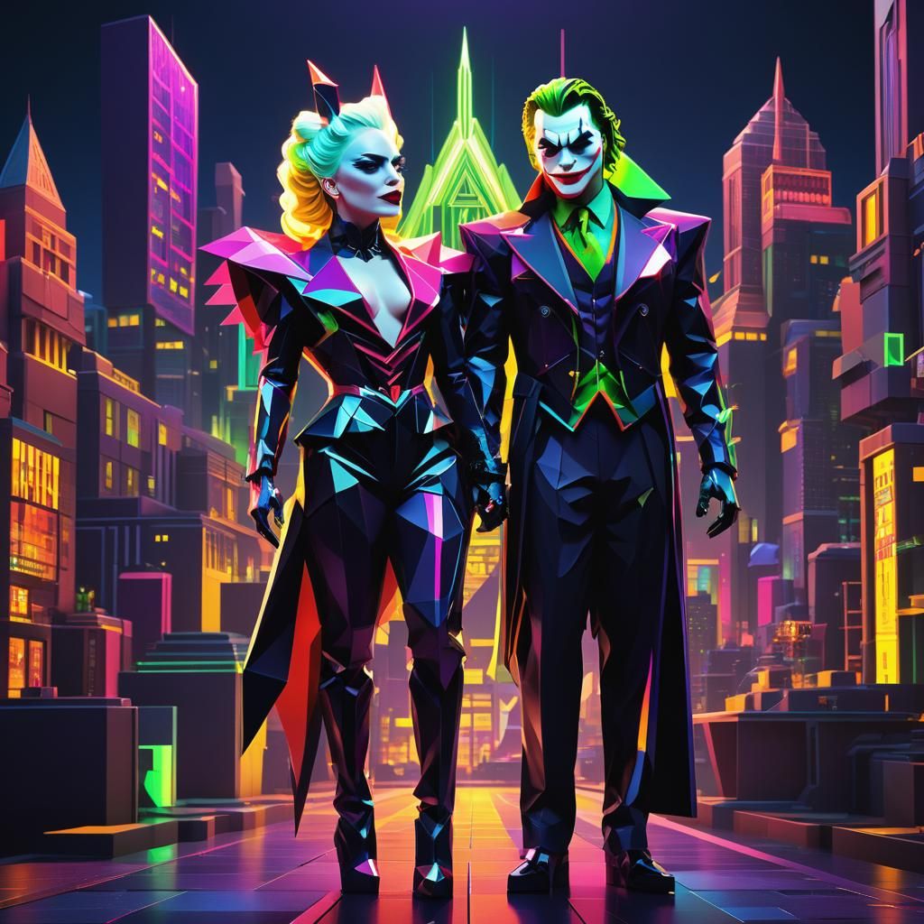 Coringa and Lady Gaga in Low-Poly Geometric Style