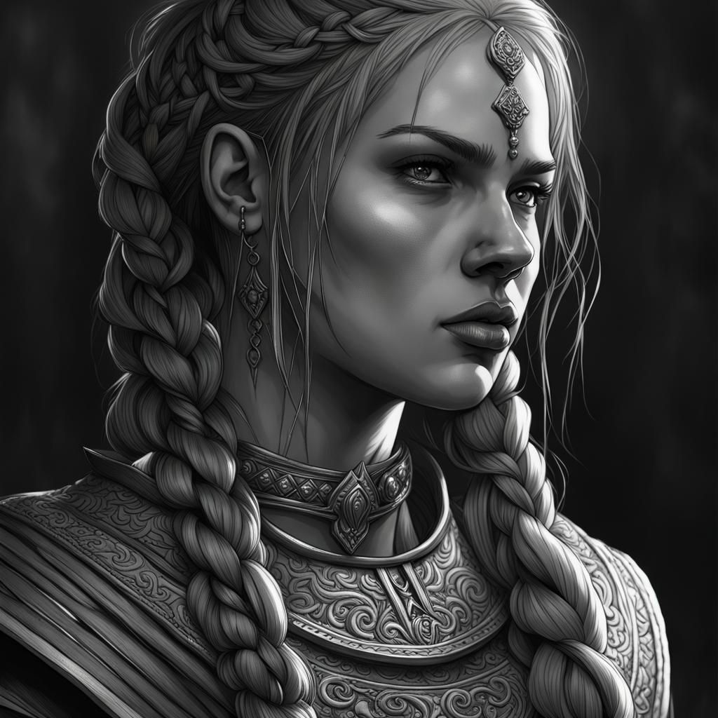 Nordic Guard Woman Portrait in Dark Fantasy Style