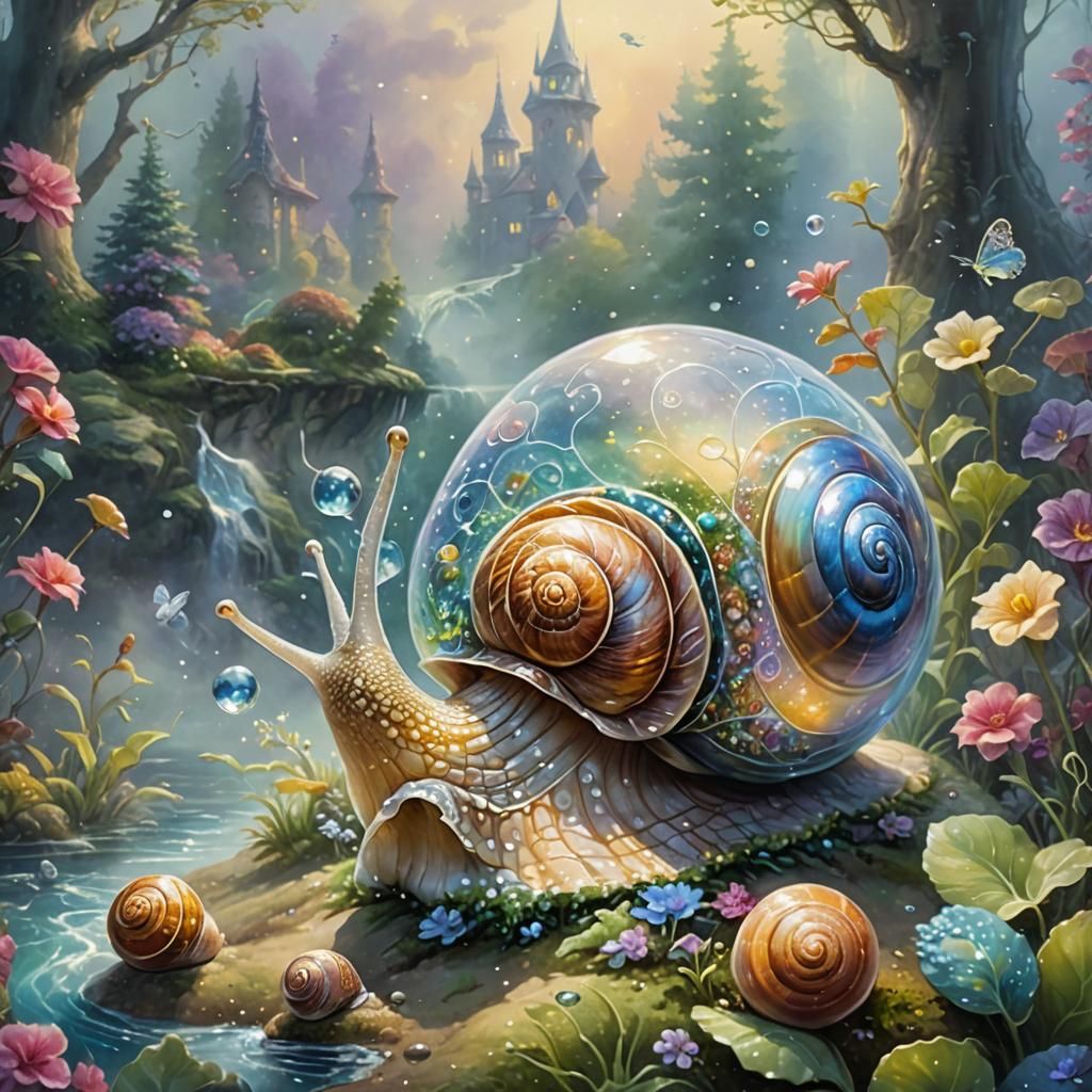 Watercolor Magic Snail with Glimmering Shell