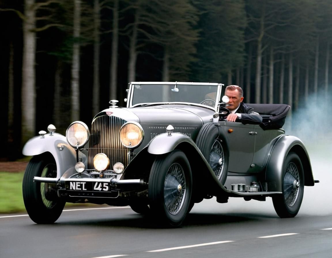 James Bond Drives Classic Bentley Coupe