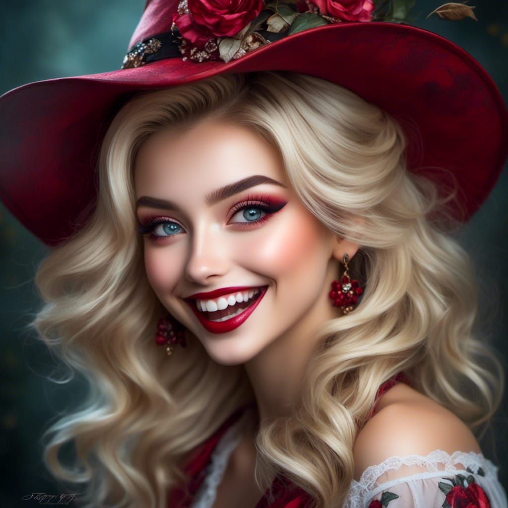 Blonde Woman with Heterochromia in Pin-Up Style