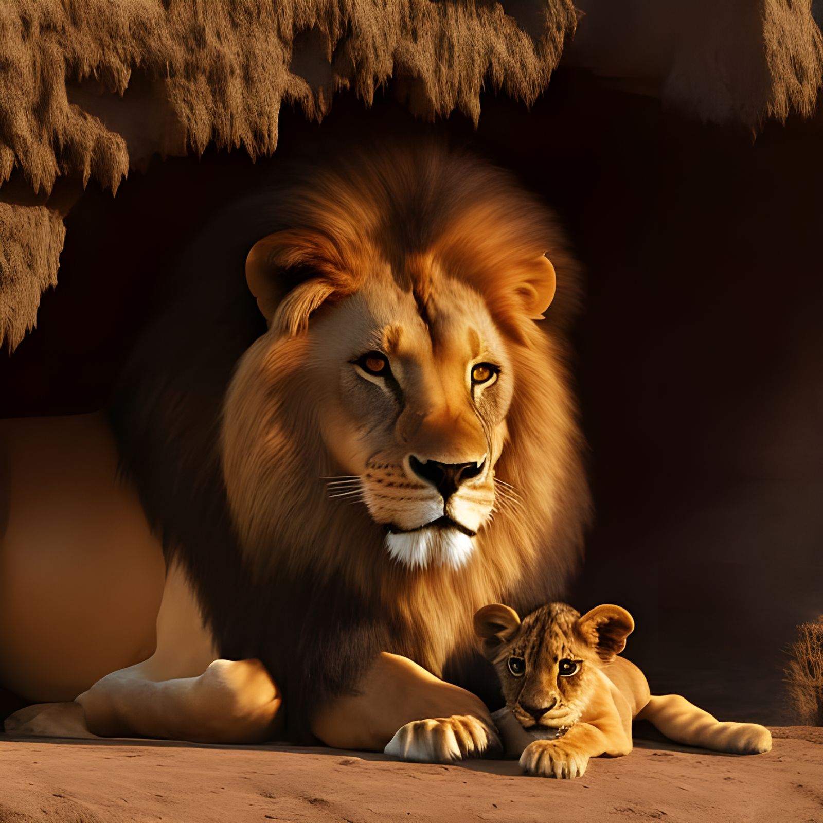 Photorealistic Lion and Cub in Hyperreal Detail