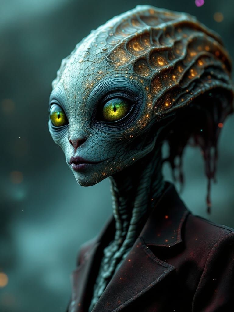 Smiling Alien People and Pets in Surreal Style