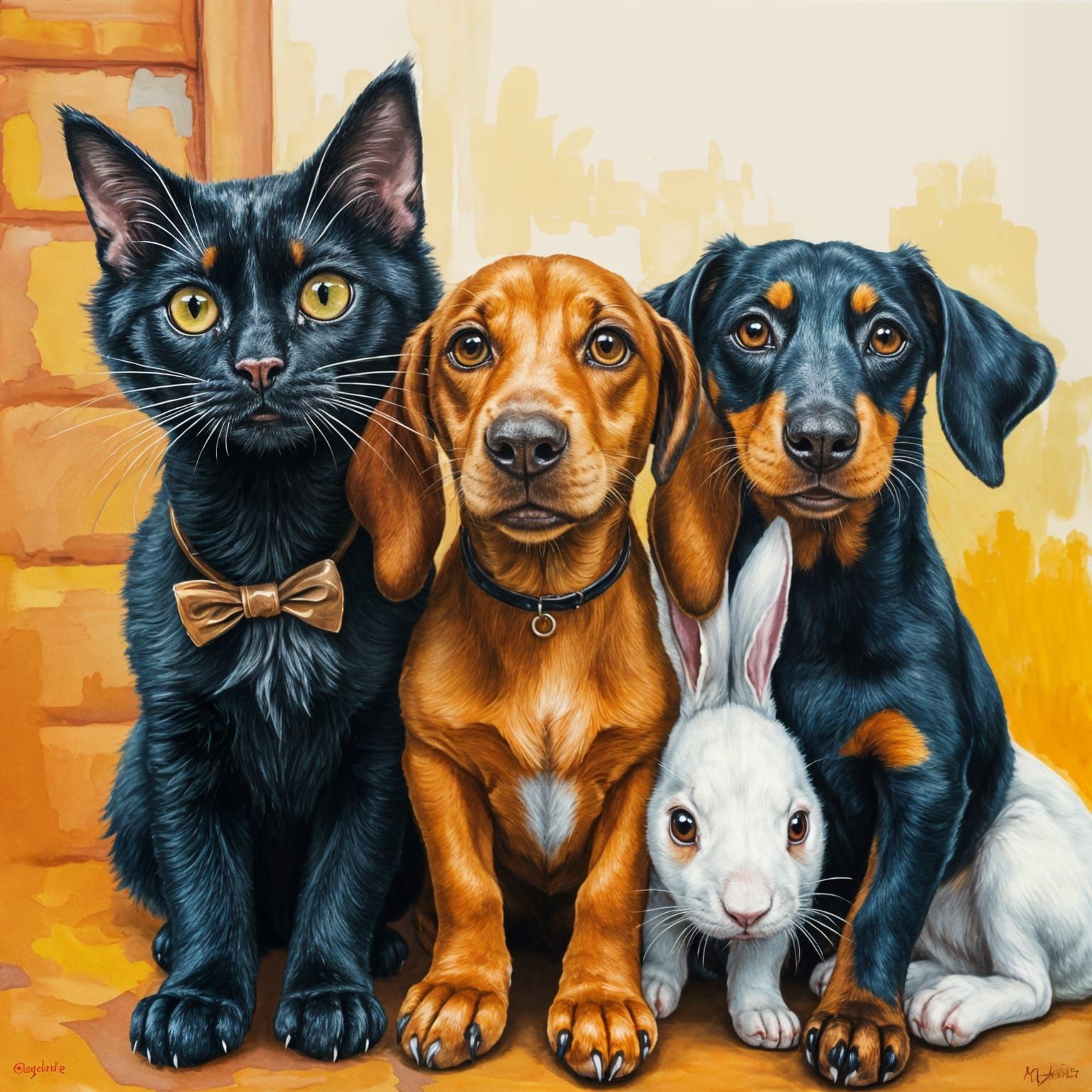 Three Adorable Companions Gaze Directly at the Viewer in a V...
