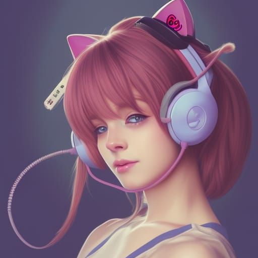Anime Kitten with Cat Ear Headphones in 8K