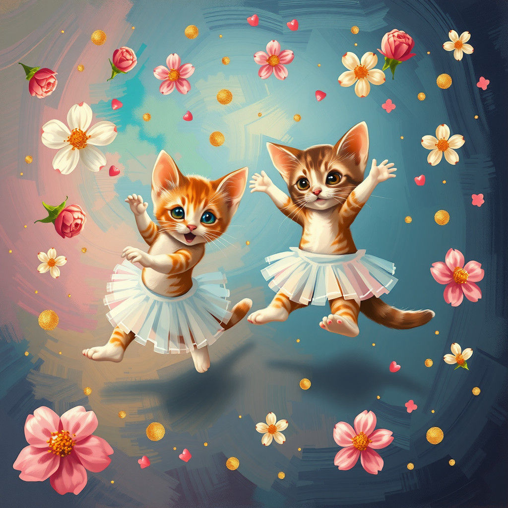 Dancing Kittens in a Pop Surrealist Dreamscape