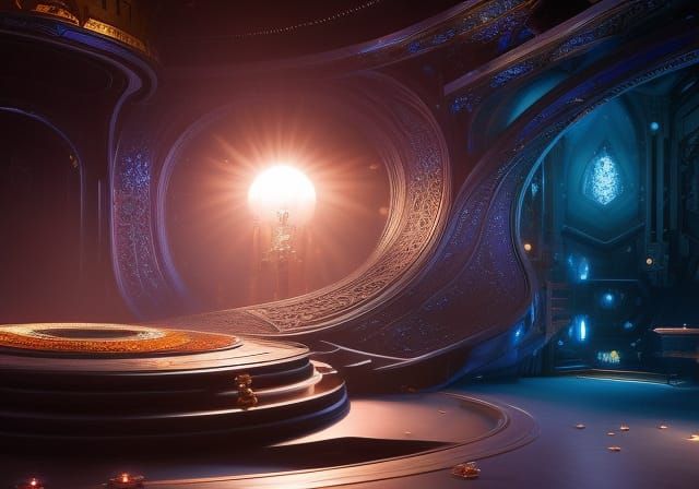 Woman Dancing in Mystical Ballroom, Hyperrealistic Art