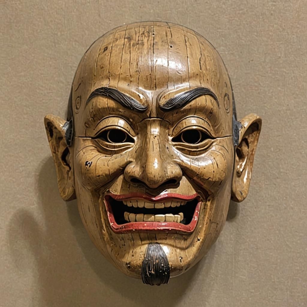 Japanese Edo Period Mask made from Balsa Wood and Papier-mâché