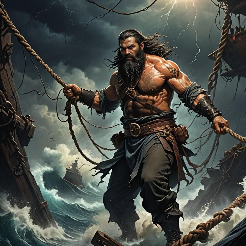 Medieval Deep Sea Diver in Stormy Waters