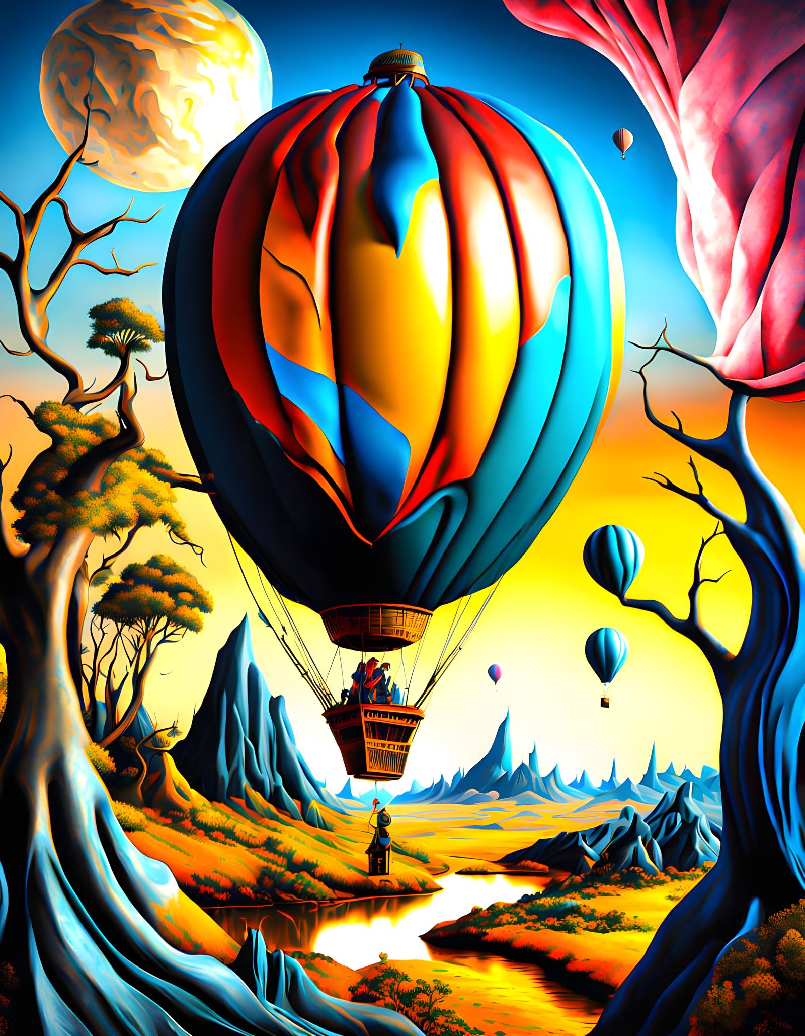 Surreal Hot Air Balloon Over African Landscape