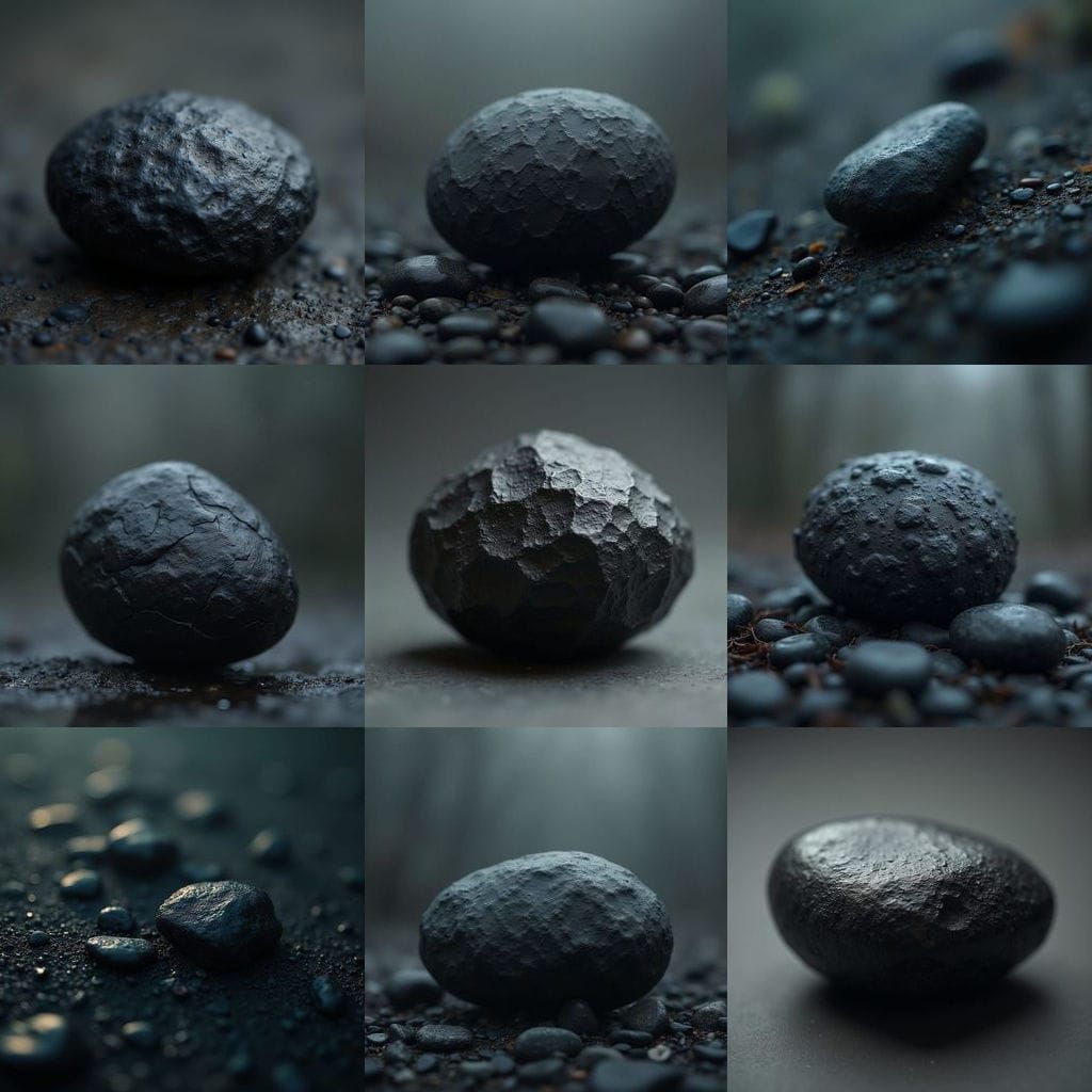 Hyperrealistic Black Pebble with Intricate Details